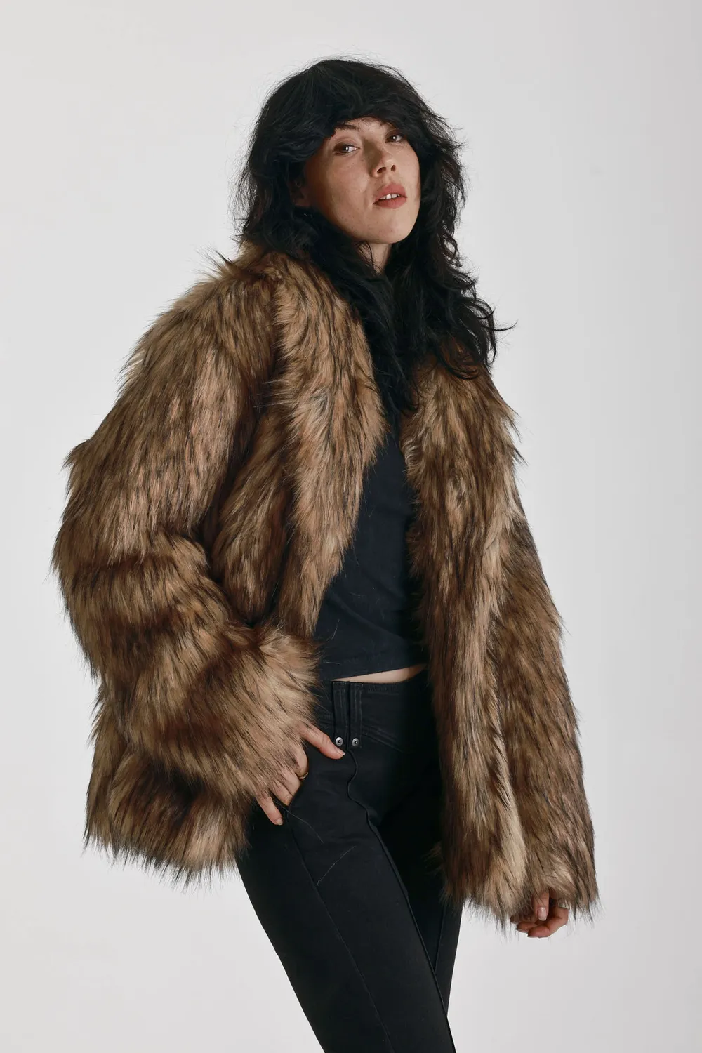 The Ragged Priest Ritual faux fur frakke S brun oversized