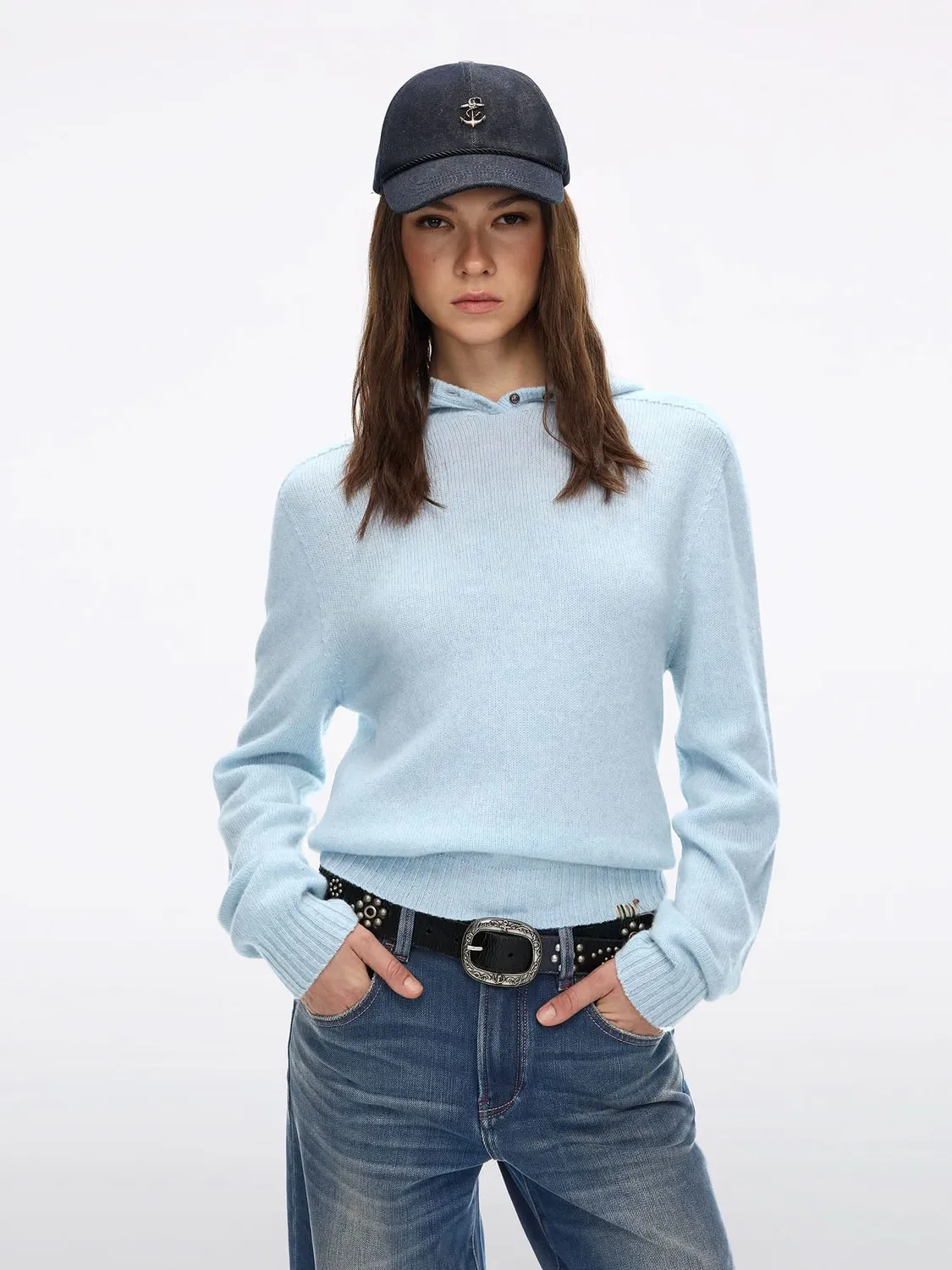 Miss Sixty Hooded Wool Knit Top striktrøje brun merino