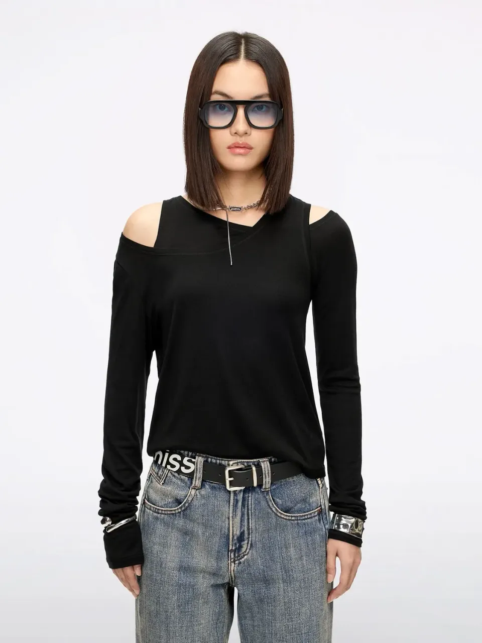 Miss Sixty Layered bluse black langærmet Tencel