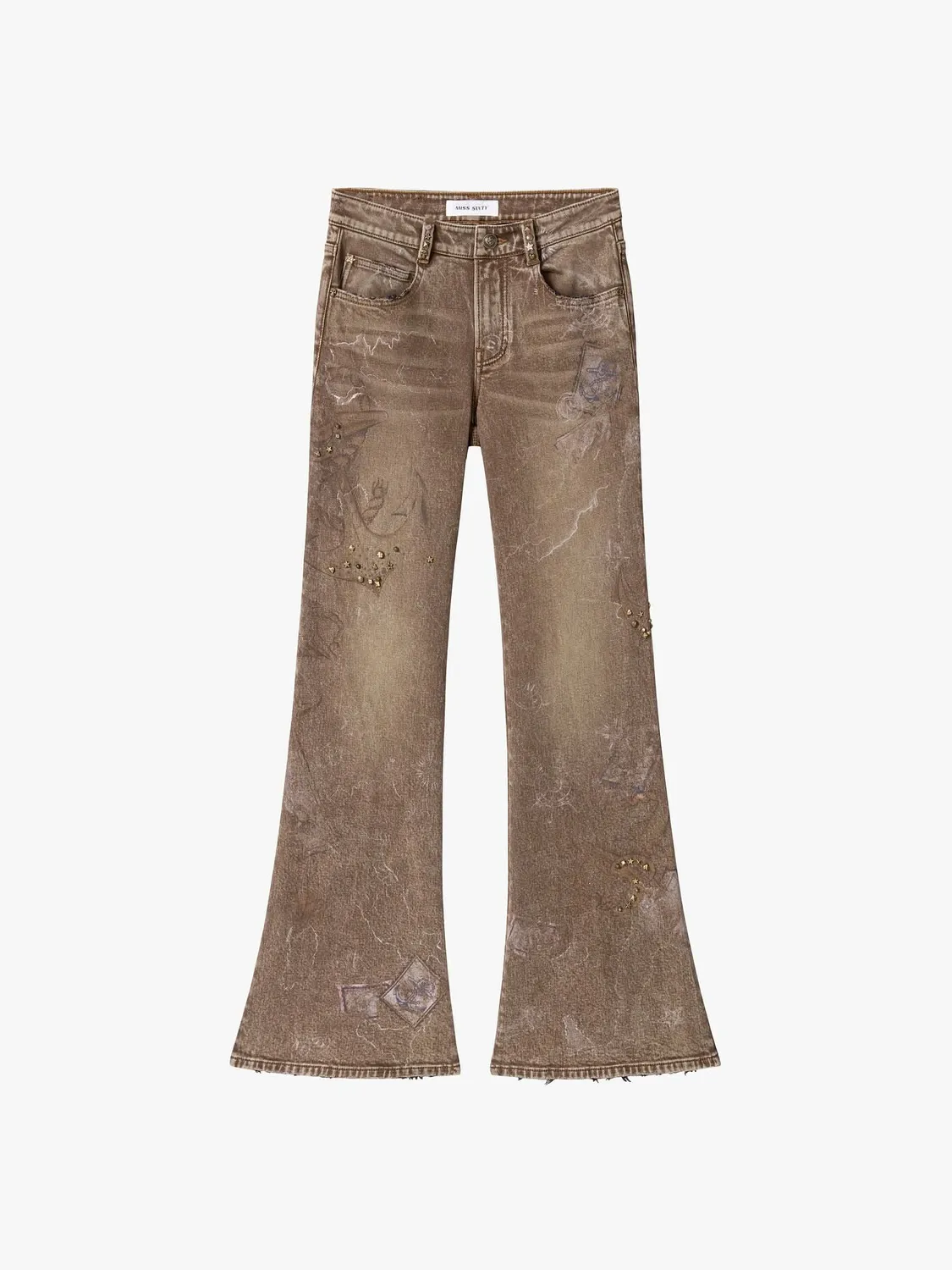 Miss Sixty Printed Studded Flared Jeans brun 32"
