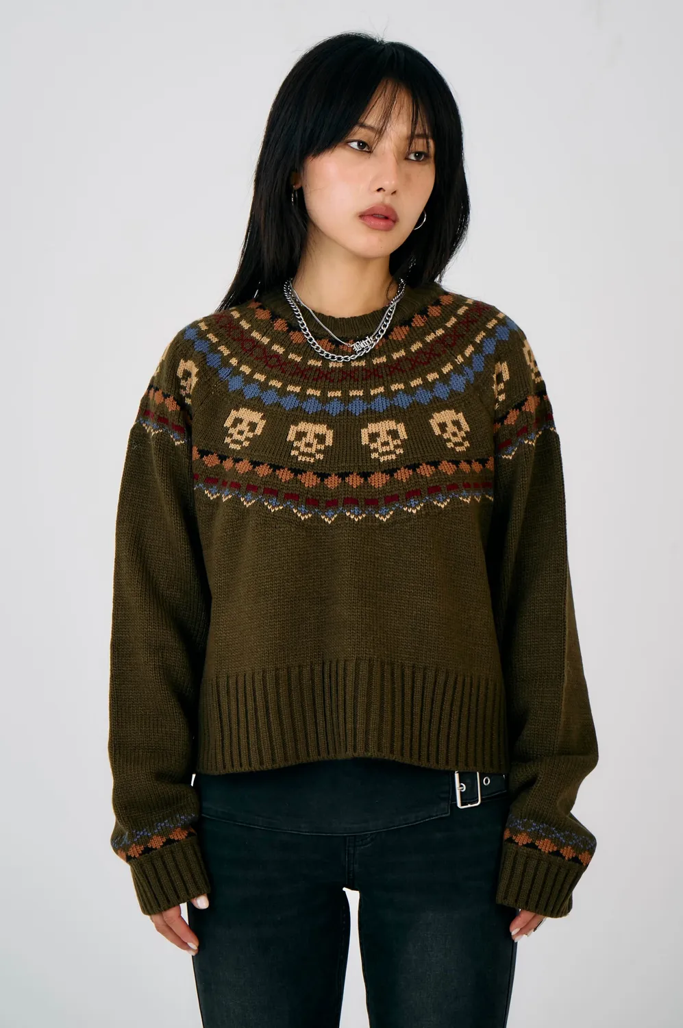 The Ragged Priest Hamlet Grunge Fair Isle strik M khaki
