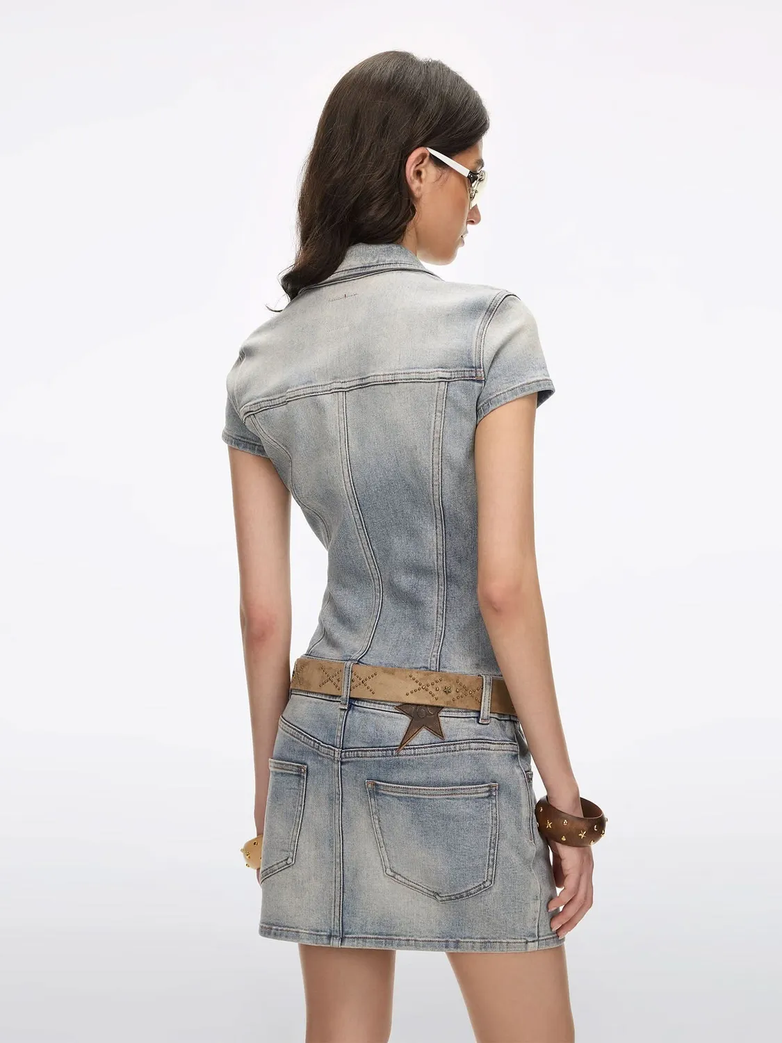 Miss Sixty Bella denimkjole retro light blue med bælte