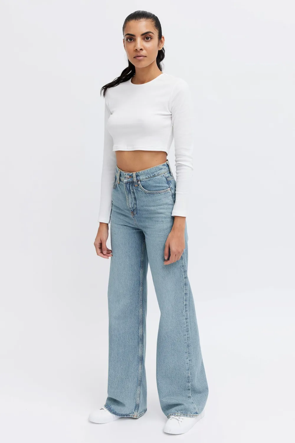 Organsk Wave Ocean Blue wide leg jeans højtalje