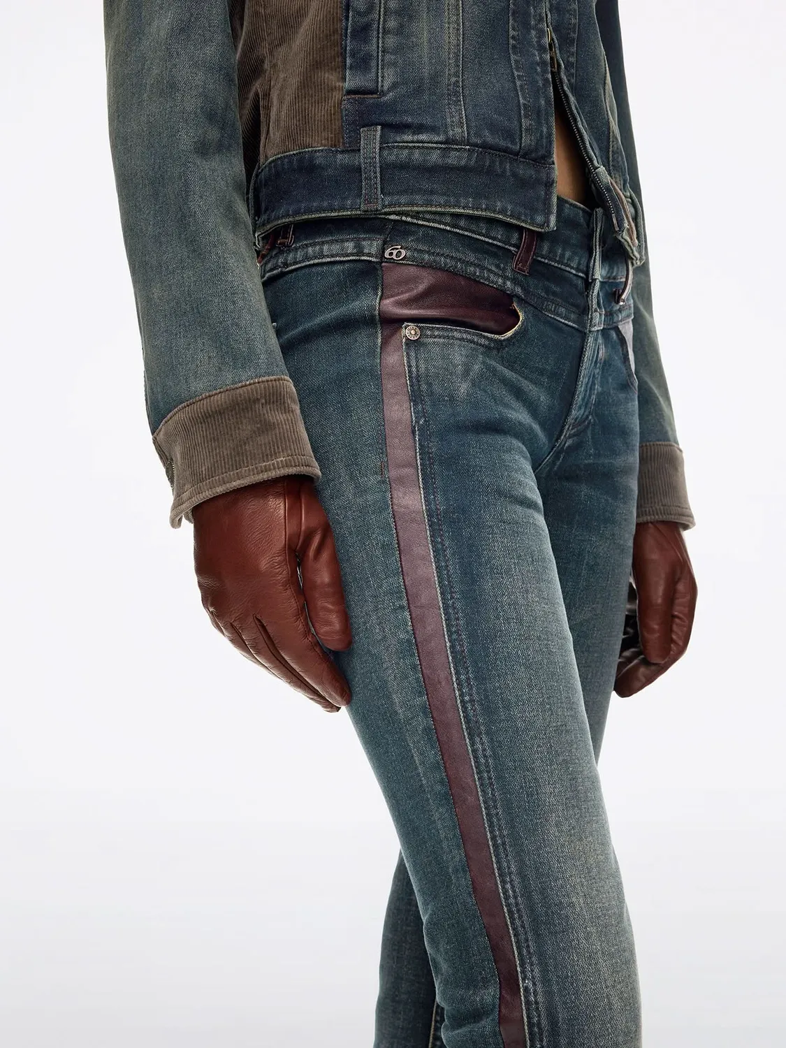 Miss Sixty Flare jeans læderpanel blå 26/32