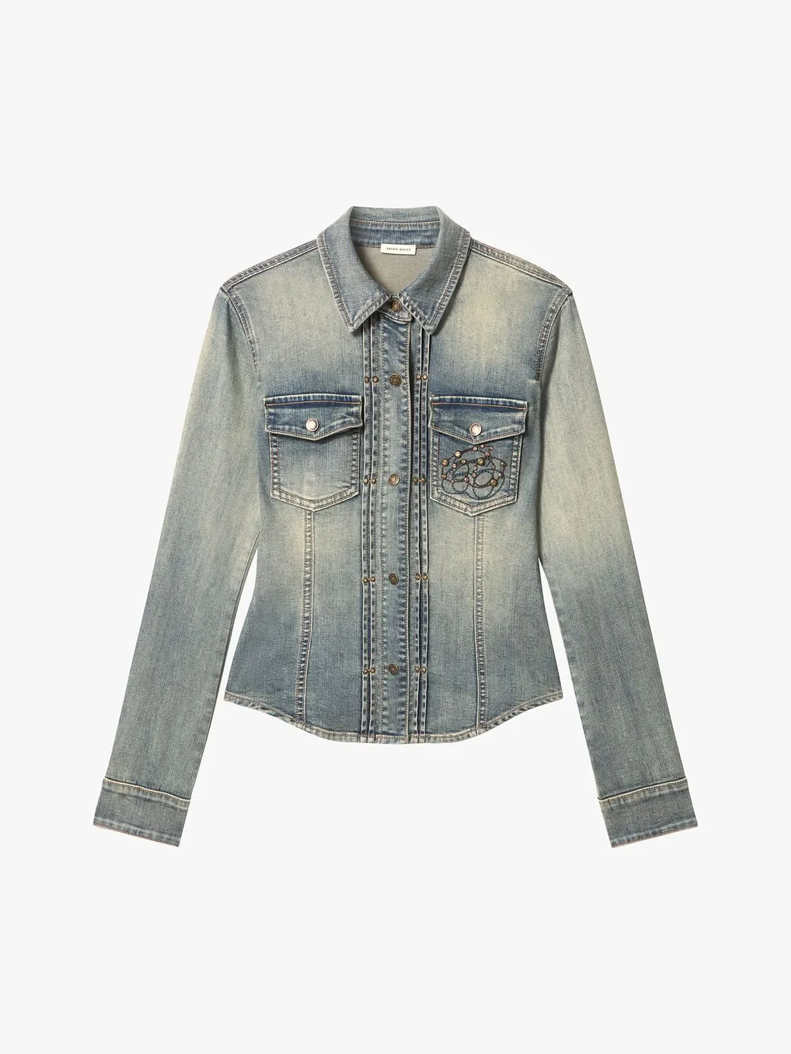 Miss Sixty Studded denimskjorte mørkeblå nitter