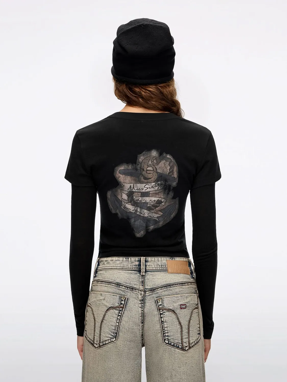 Miss Sixty Layered t-shirt sort kontrastprint