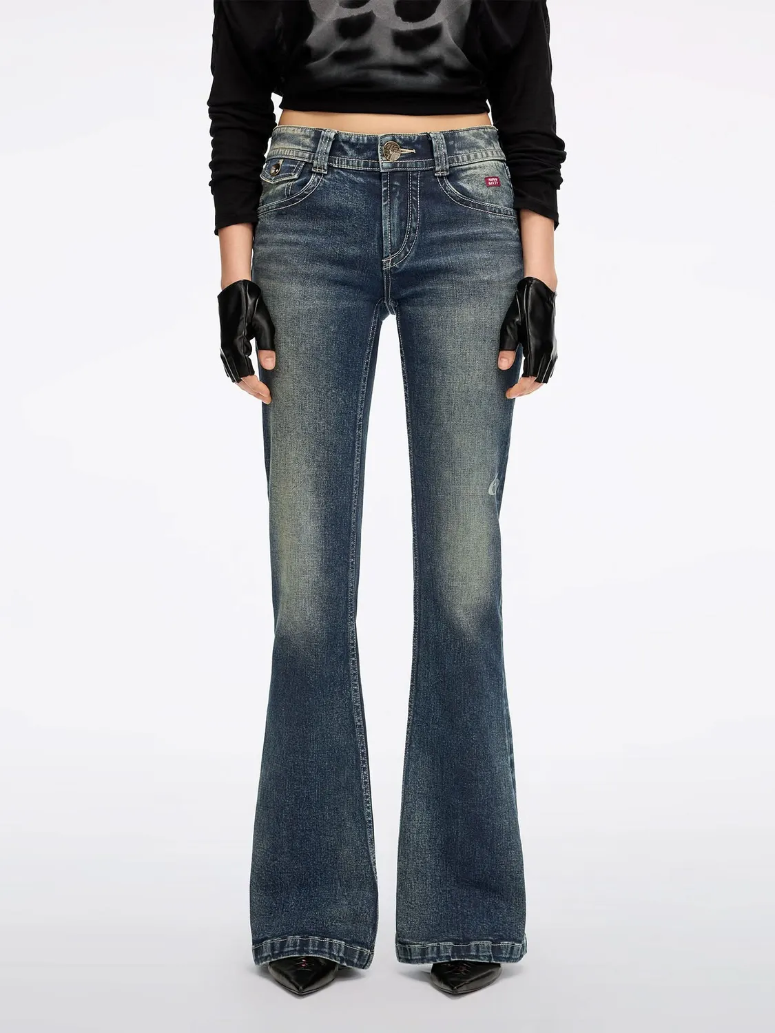 Miss Sixty Flare jeans lysegråblå flareben stretch 34"