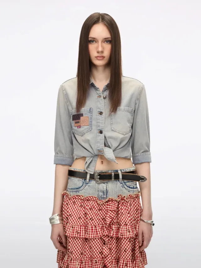 Miss Sixty Multi-Patch Denimskjorte blå