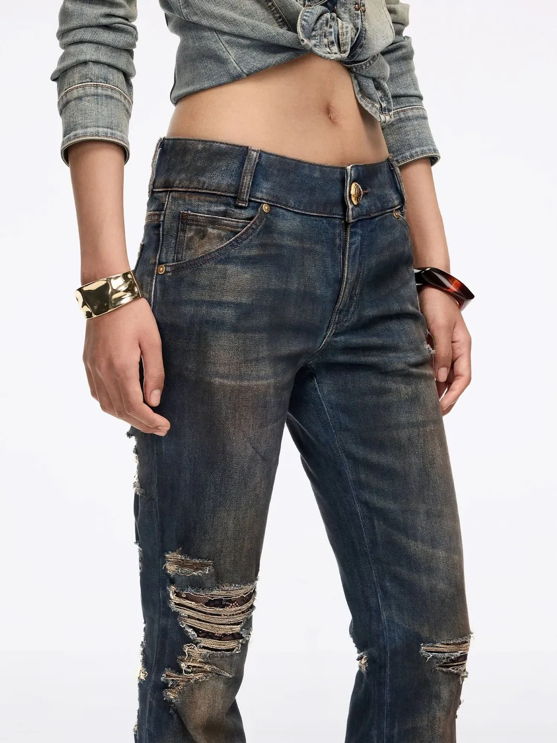 Miss Sixty Distressed Flare jeans mørkeblå med blonde