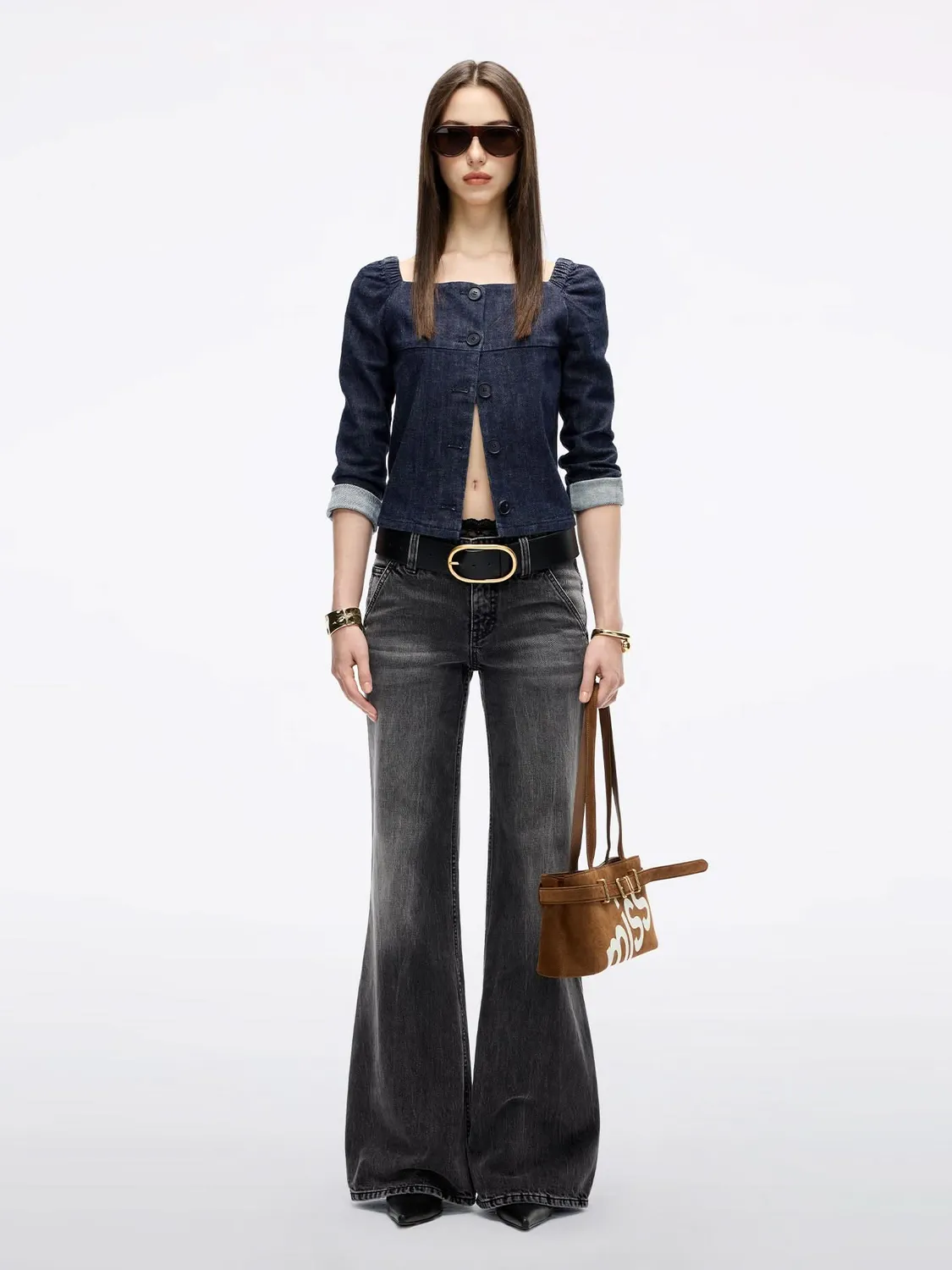 Miss Sixty Lace-Panel Flare jeans Black Fog med blonde