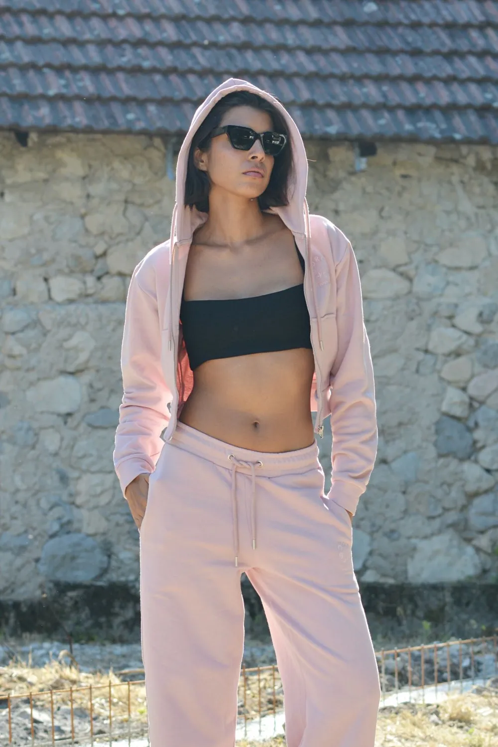 Organsk Cropped Zip-Up Hoodie hvid økologisk bomuld