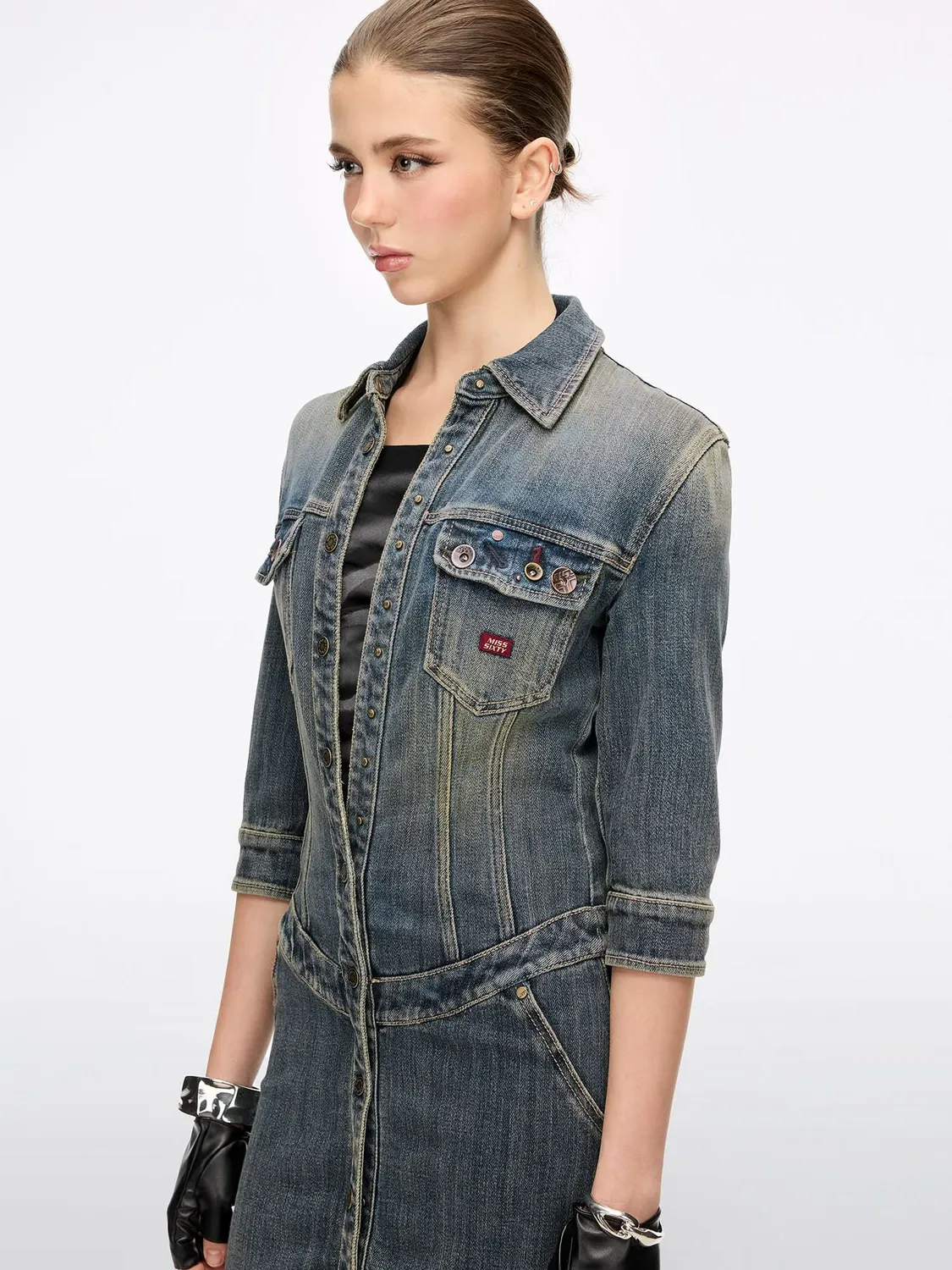 Miss Sixty Button-Front denimkjole vintage dark blue stretch