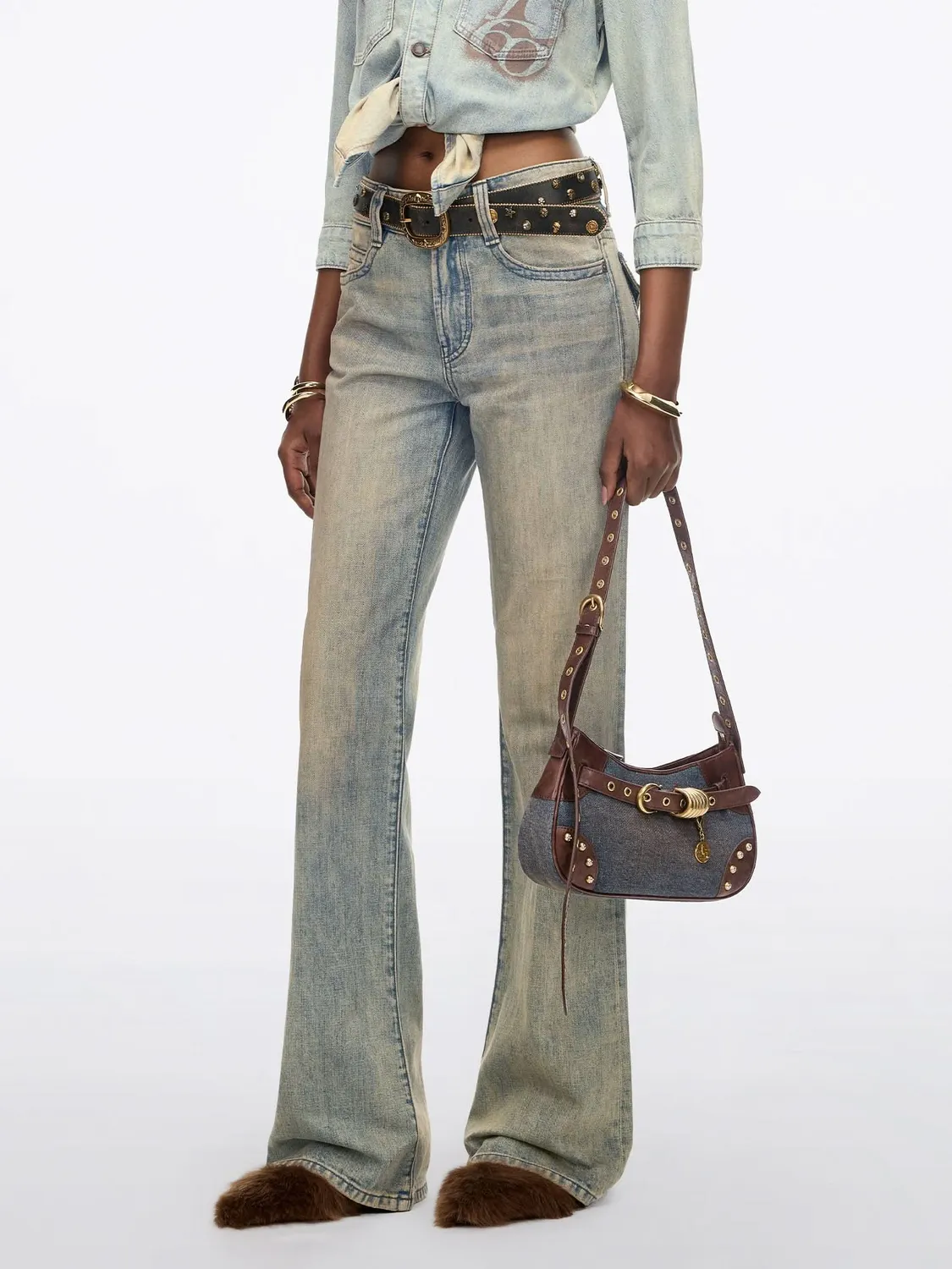 Miss Sixty skuldertaske blå denim læder patchwork