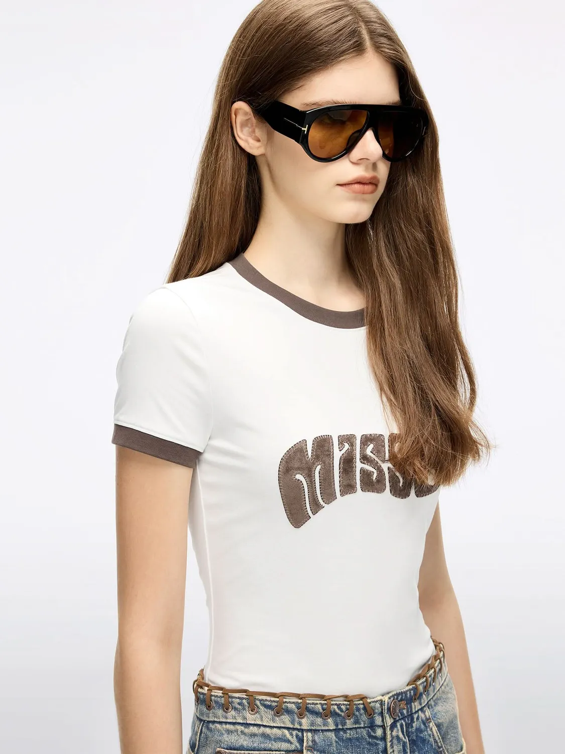 Miss Sixty Patchwork t-shirt hvid – slim fit bomuld