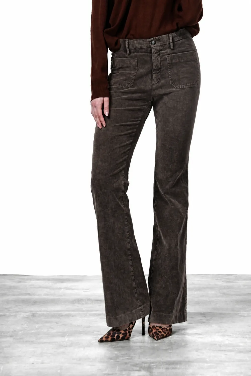 Mason's New York Flare chino bukser mørkebrun fløjl slim