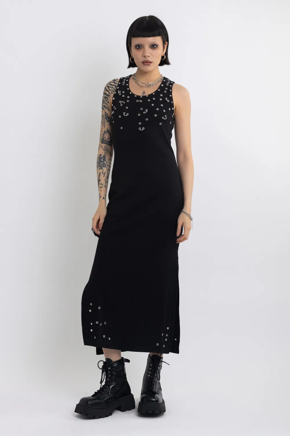 THE RAGGED PRIEST Galaxy Black Studded midikjole sort