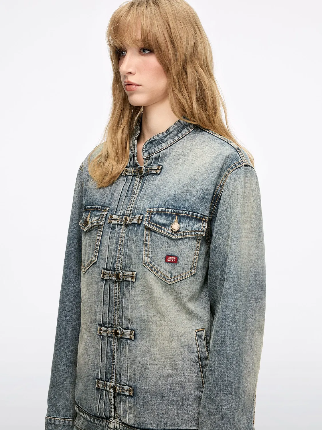 Miss Sixty Frog-Button Denim Jakke jeansjakke blå foret