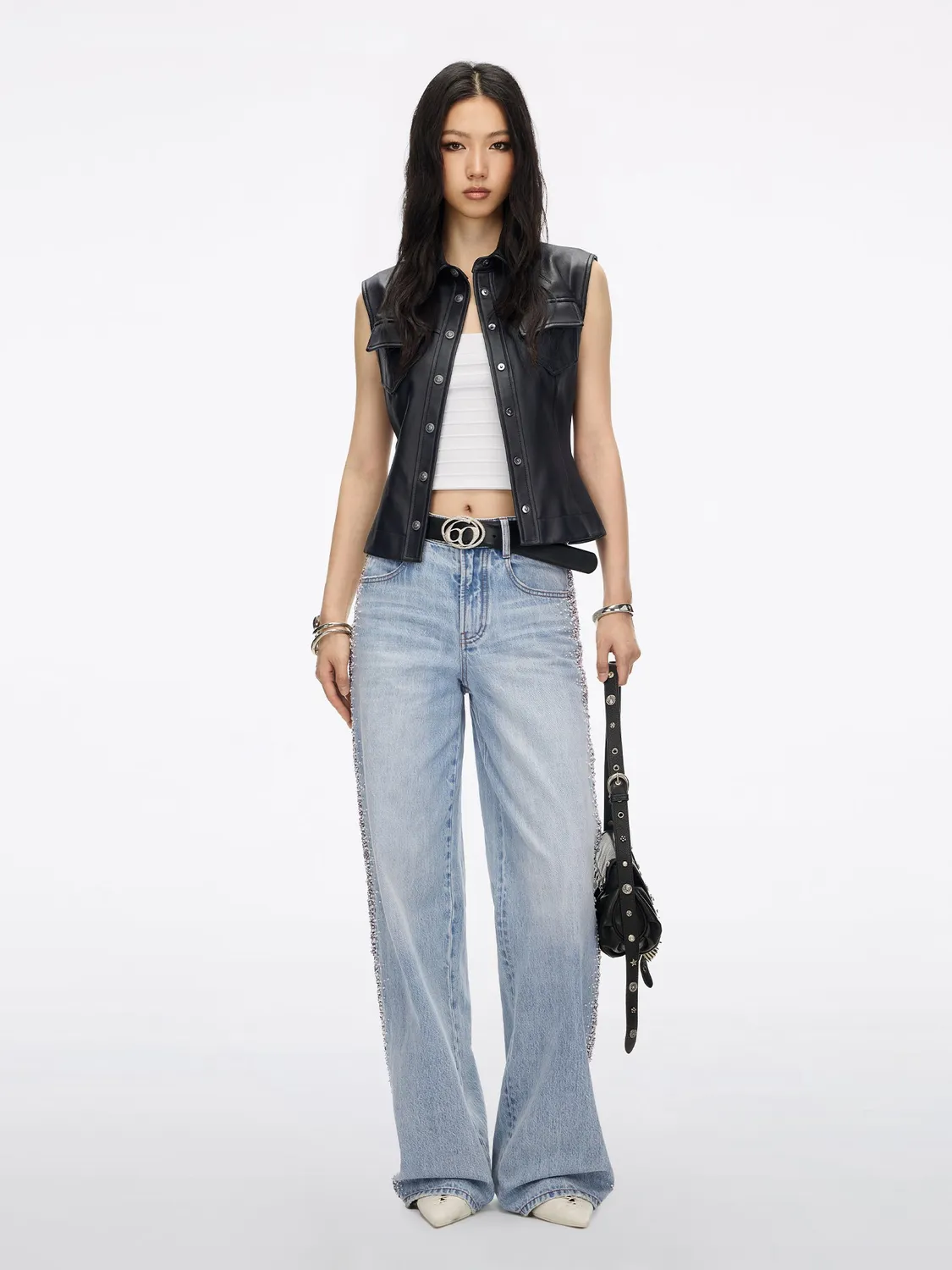 Miss Sixty straight jeans lyseblå perler rhinsten