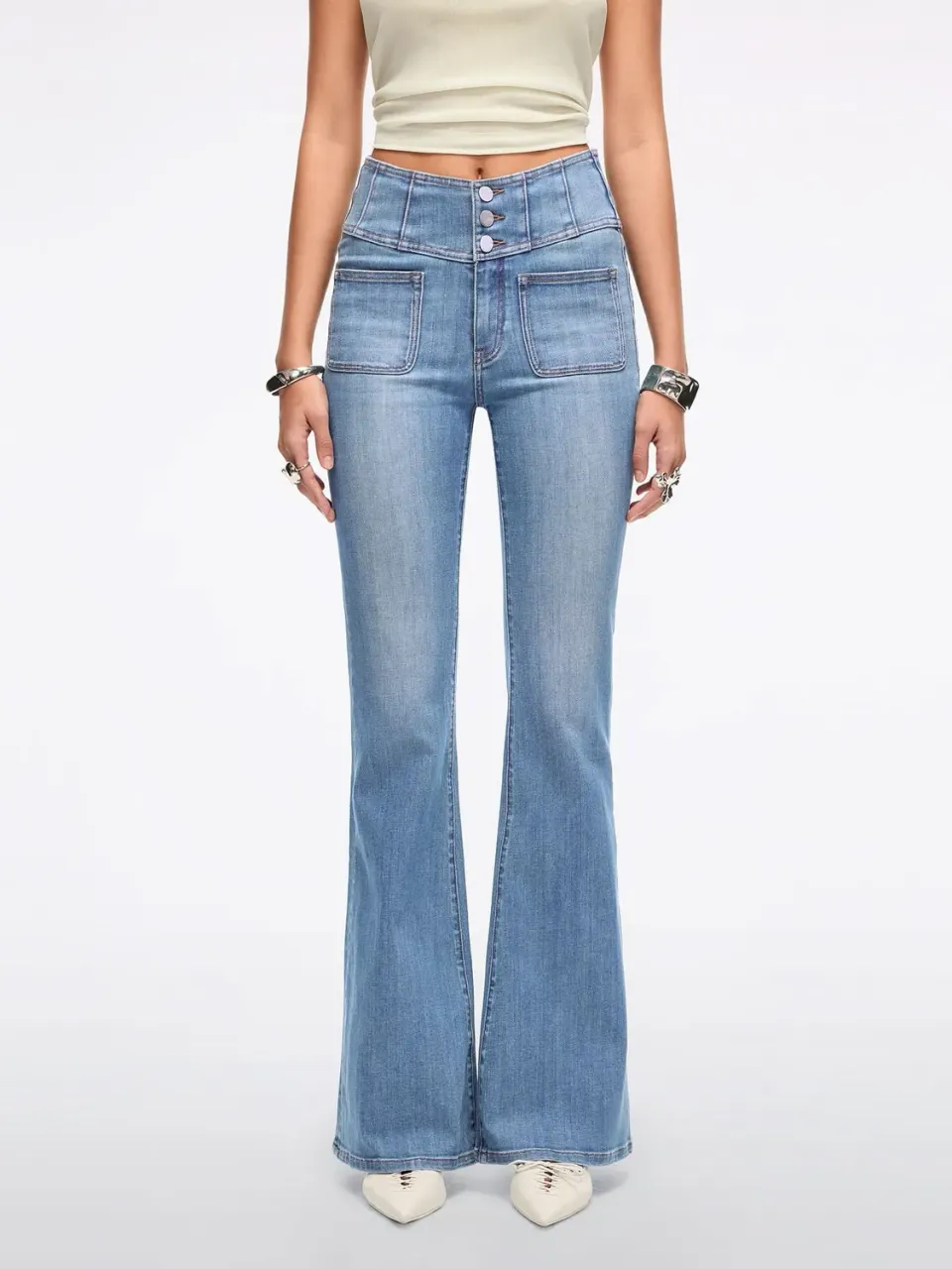 Miss Sixty Glenda Plus 5 flare jeans mellemblå høj talje