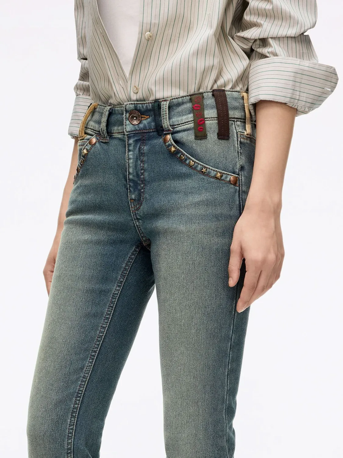 Miss Sixty Slim Flare jeans mellemblå bælteløkker