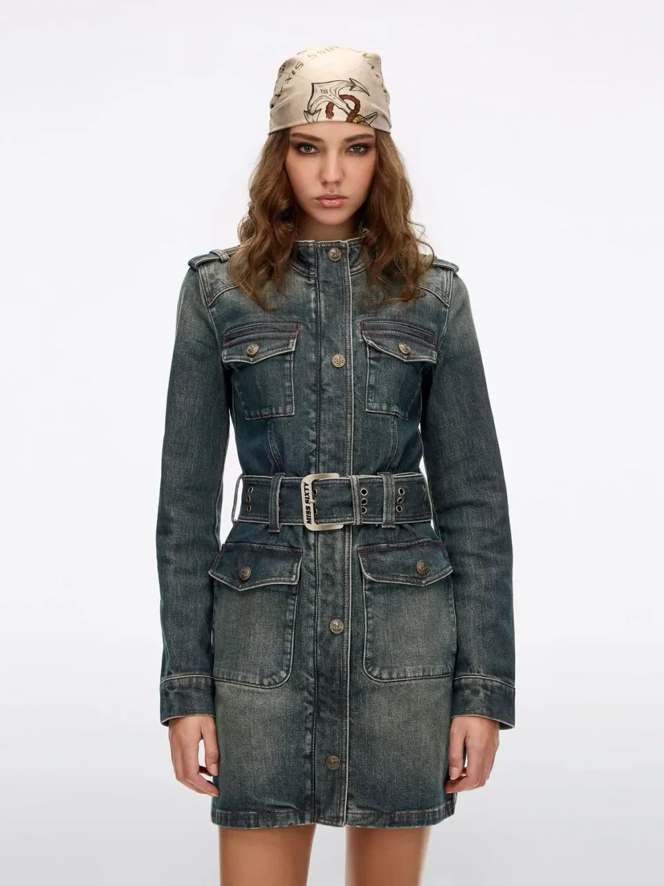 Miss Sixty denimkjole denimblå bælte stretch slank
