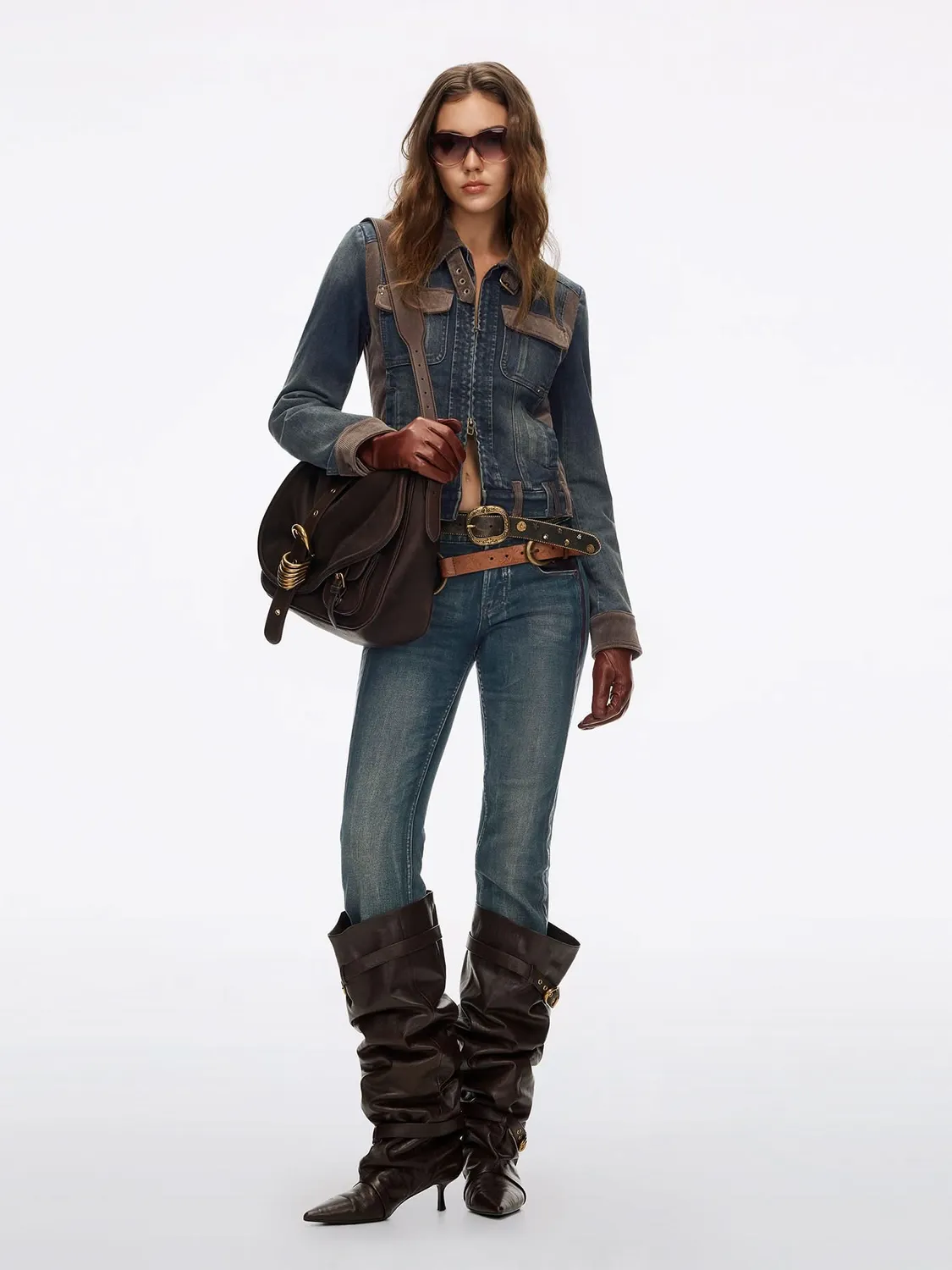 Miss Sixty Flare jeans læderpanel blå 26/32