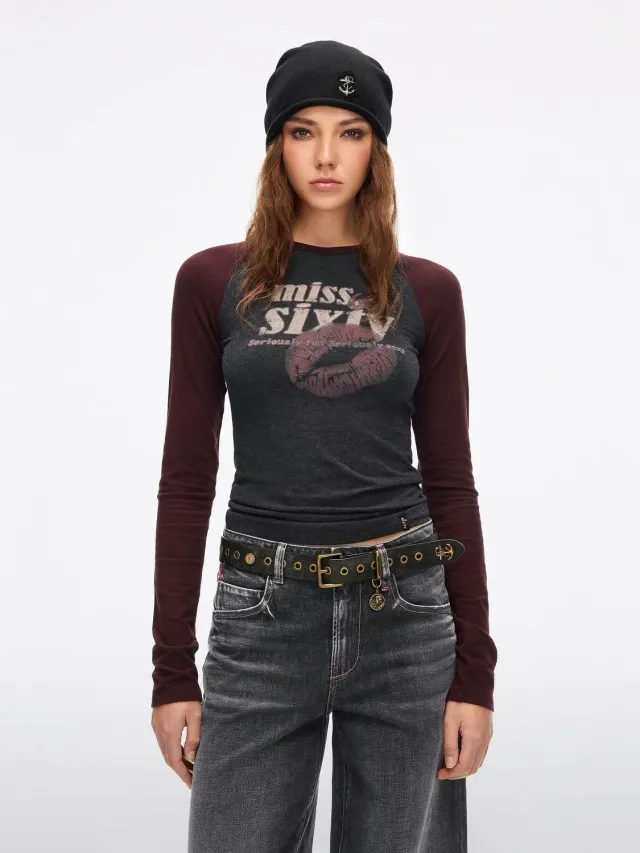 Miss Sixty 6M3SJ33700 t-shirt mørkegrå kys-print modal