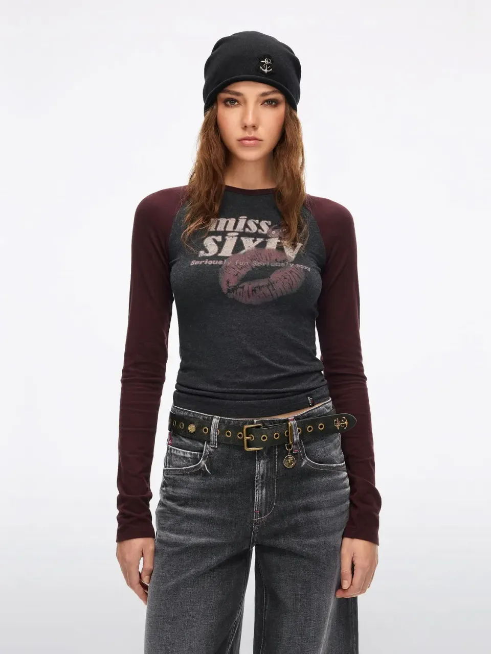 Miss Sixty 6M3SJ33700 t-shirt mørkegrå kys-print modal