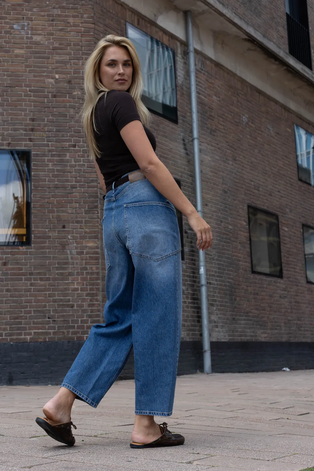 Para Mi Nina jeans washed indigo barrel ekstra høj