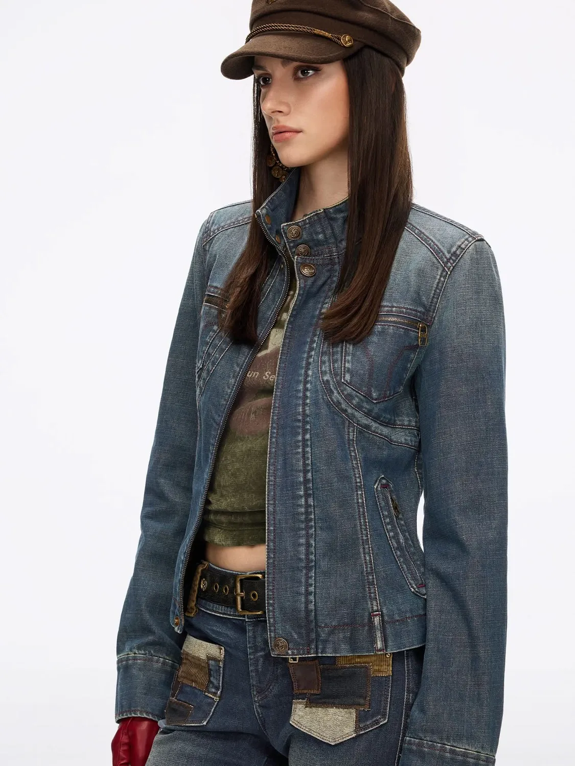 Miss Sixty Distressed denimjakke denim blue lynlås XS-L