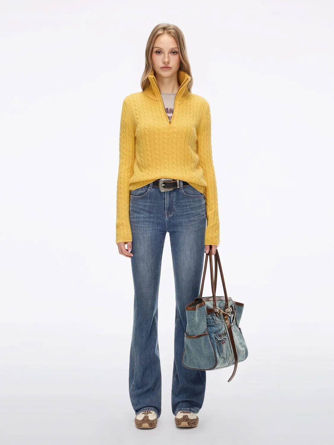 Miss Sixty kabelstrik cashmere sweater gul 100% cashmere