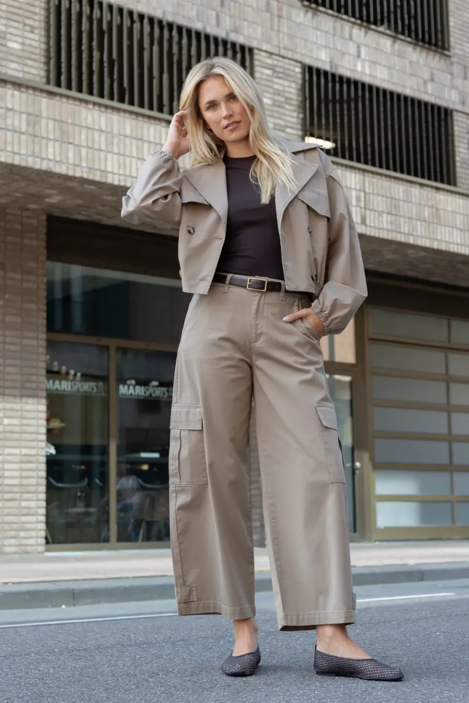 Para Mi Lina cargo bukser desert beige barrel ekstra høj talje