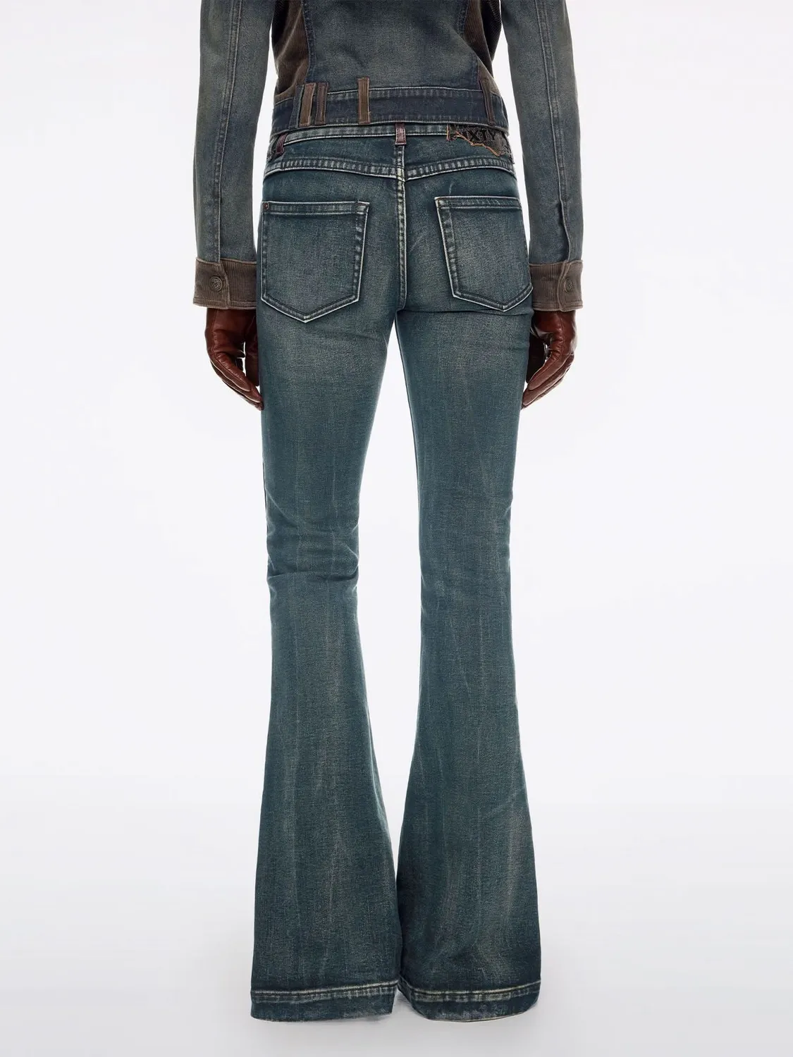 Miss Sixty Flare jeans læderpanel blå 26/32