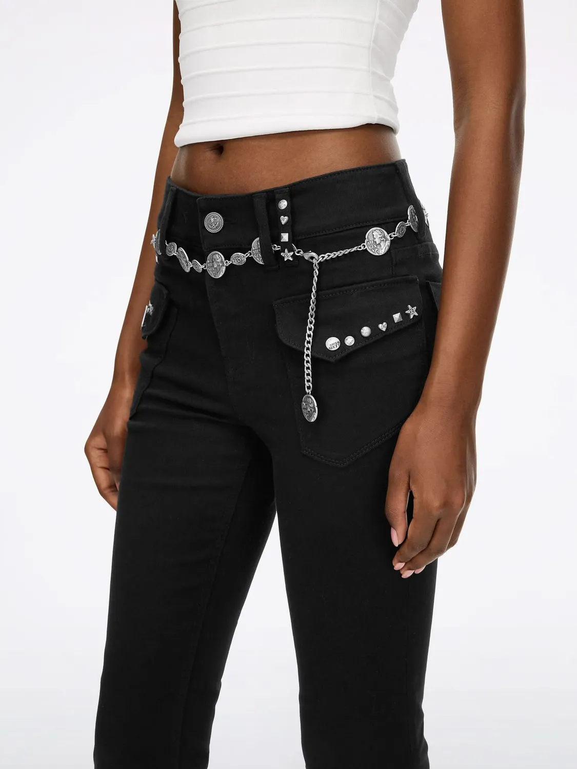 Miss Sixty flare jeans sort stretch taljekæde