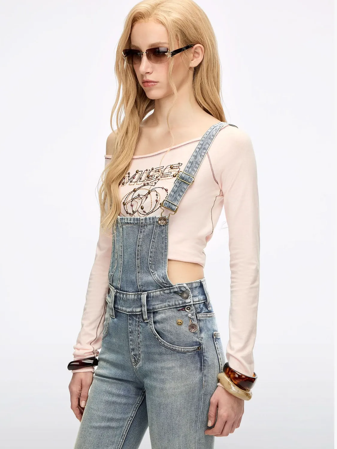 Miss Sixty Multi-Button denim jumpsuit vintage dark blue stretch