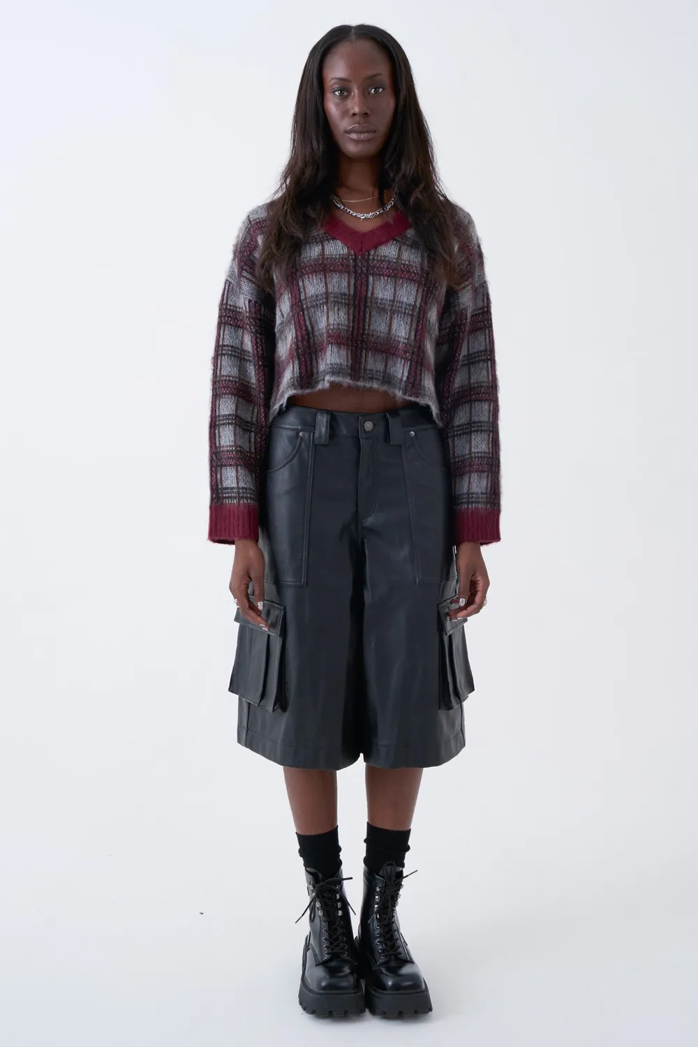 THE RAGGED PRIEST Heirloom Grunge Check striktrøje grå