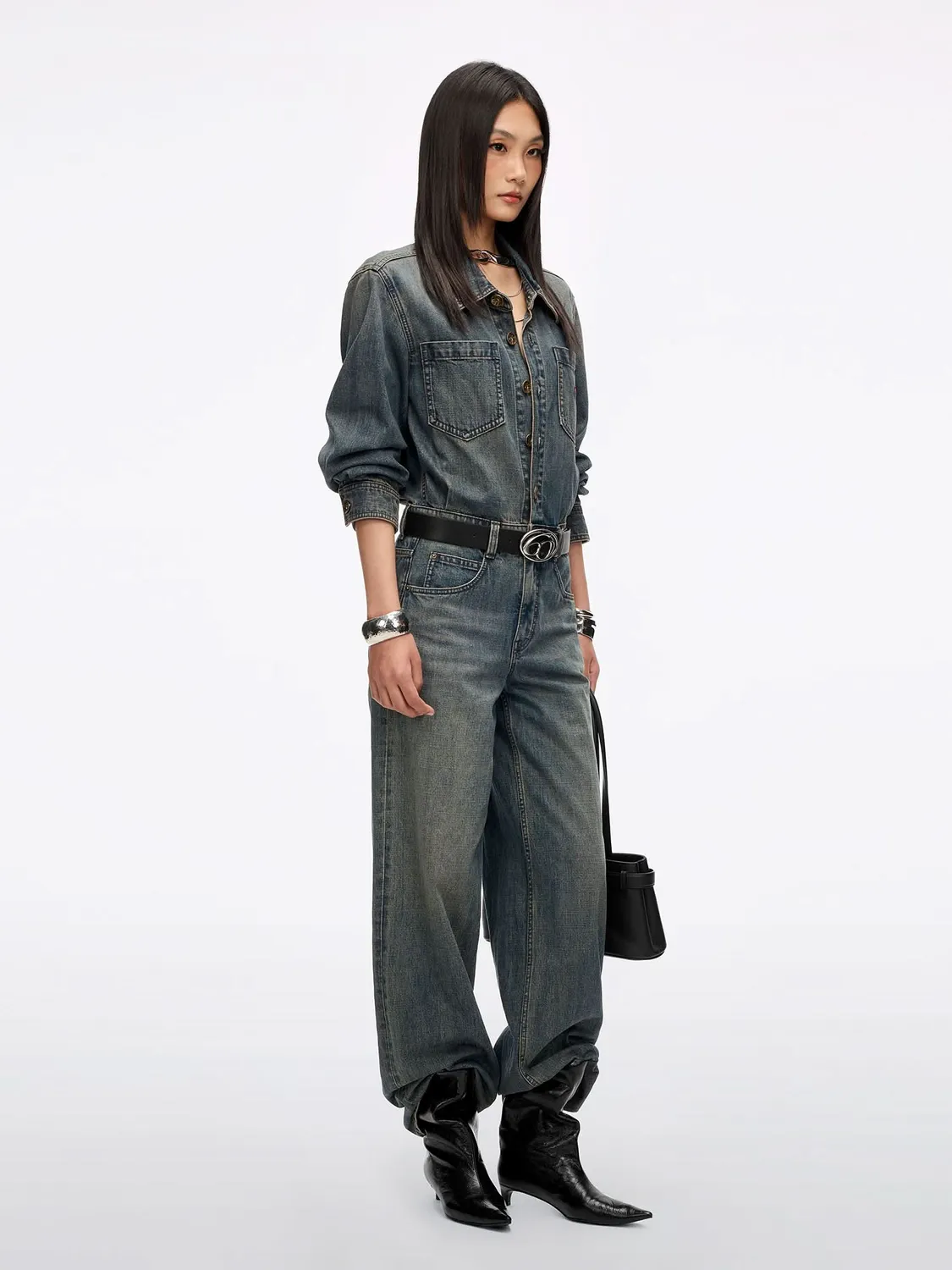 Miss Sixty Distressed denim jumpsuit blue loose