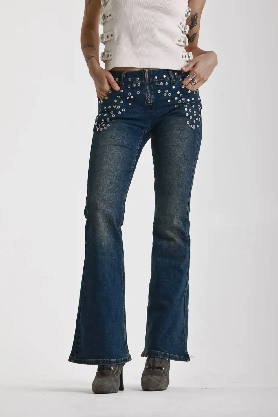 The Ragged Priest Locket Flare Jeans indigo lavtaljede