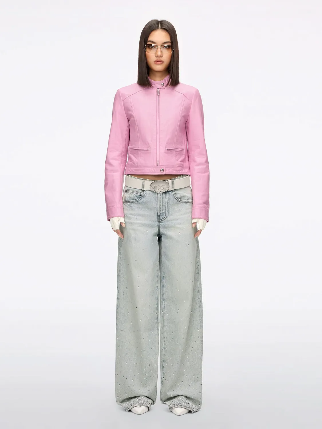 Miss Sixty straight jeans lyseblå med rhinsten