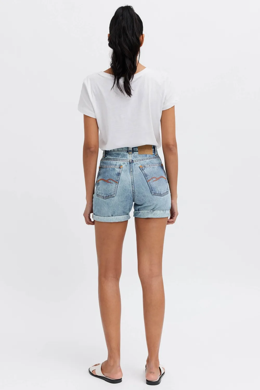 Organsk Oxygen denimshorts høj talje lys vask