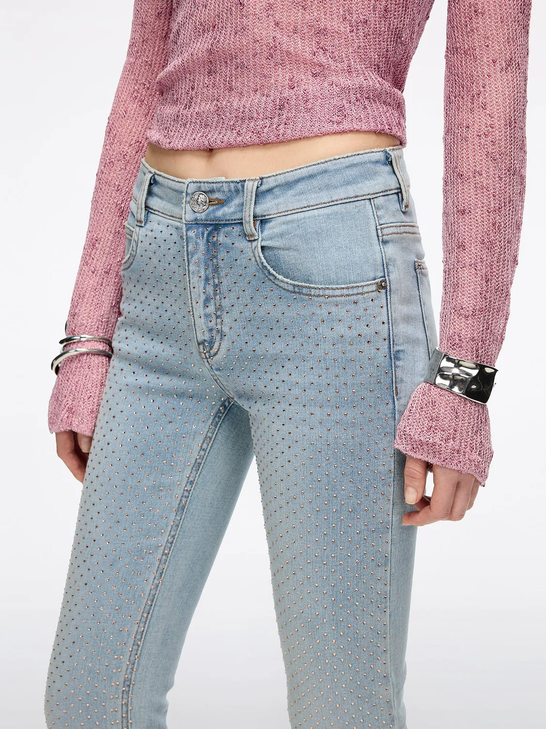 Miss Sixty Rhinestone Flare Jeans lyseblå stretch