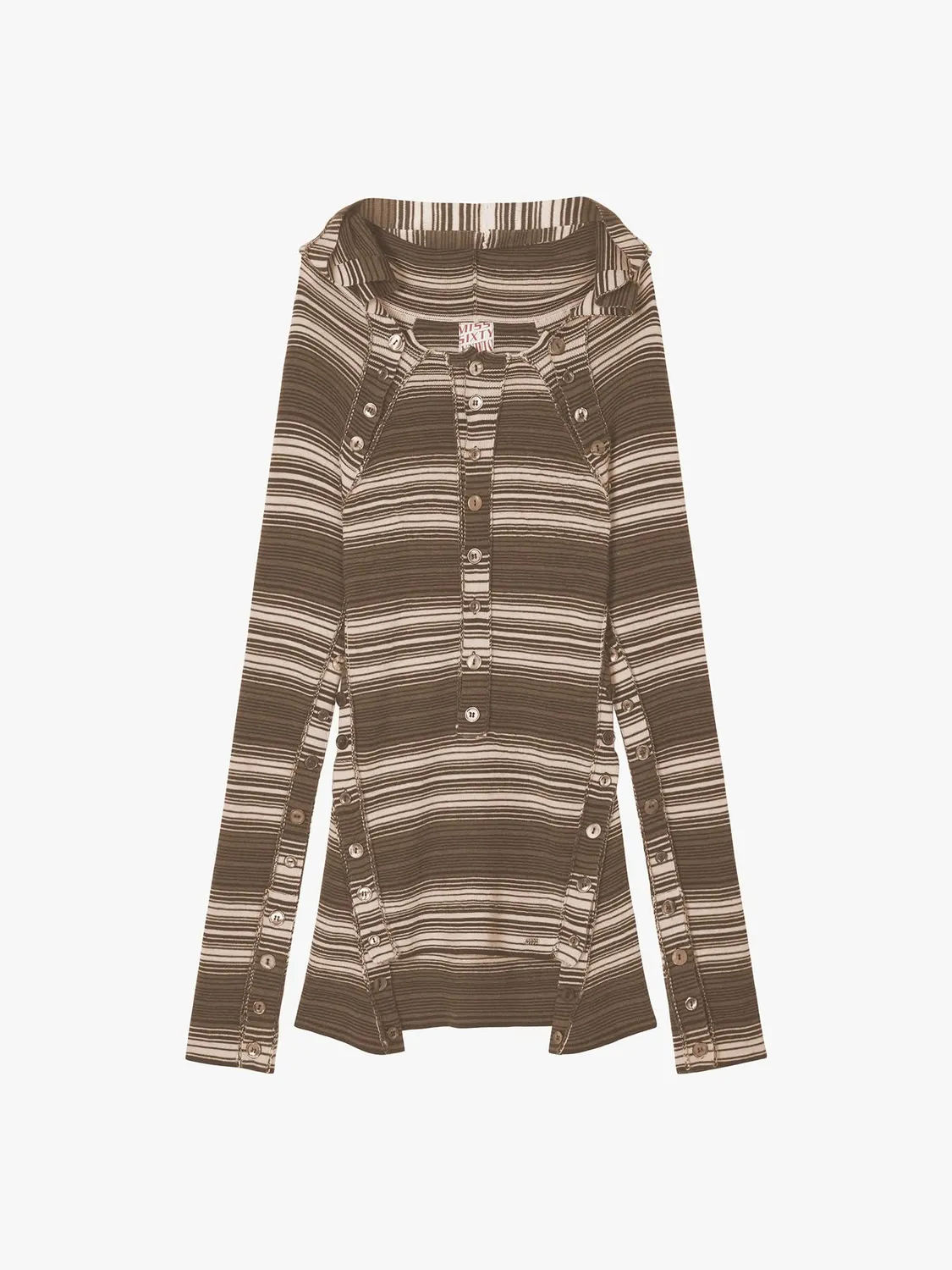 Miss Sixty strik mørkebrun beige uld hætte knapper