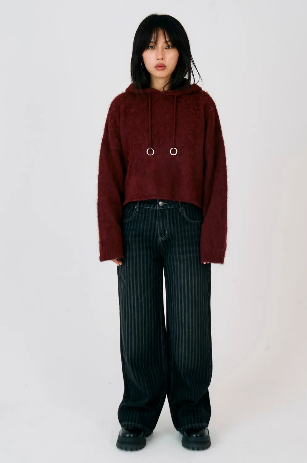 The Ragged Priest Arctic Hardware Knit Hoodie bordeaux