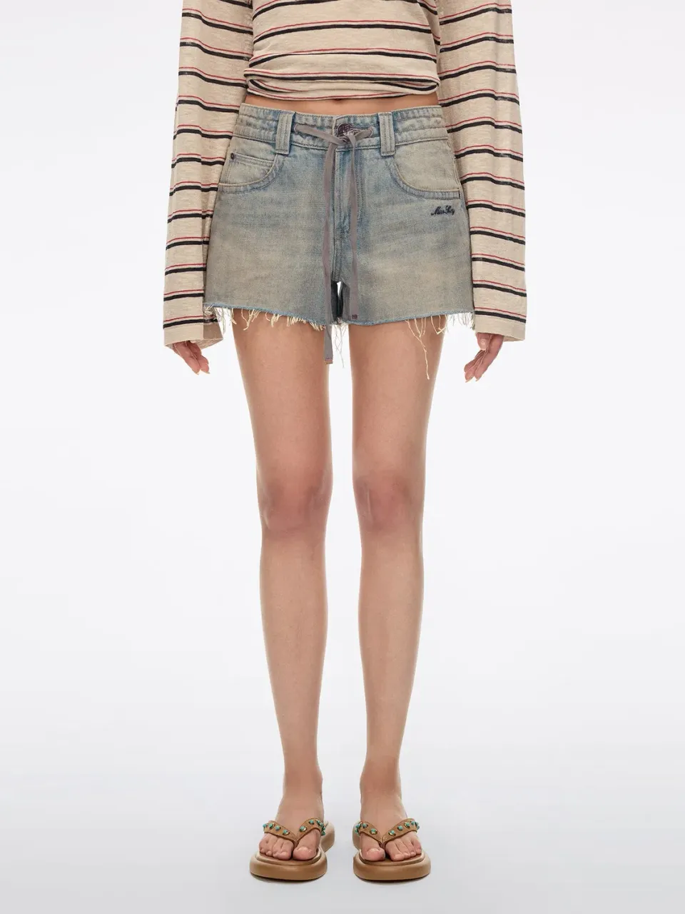 Miss Sixty Lace-up shorts blå bindebånd flosset