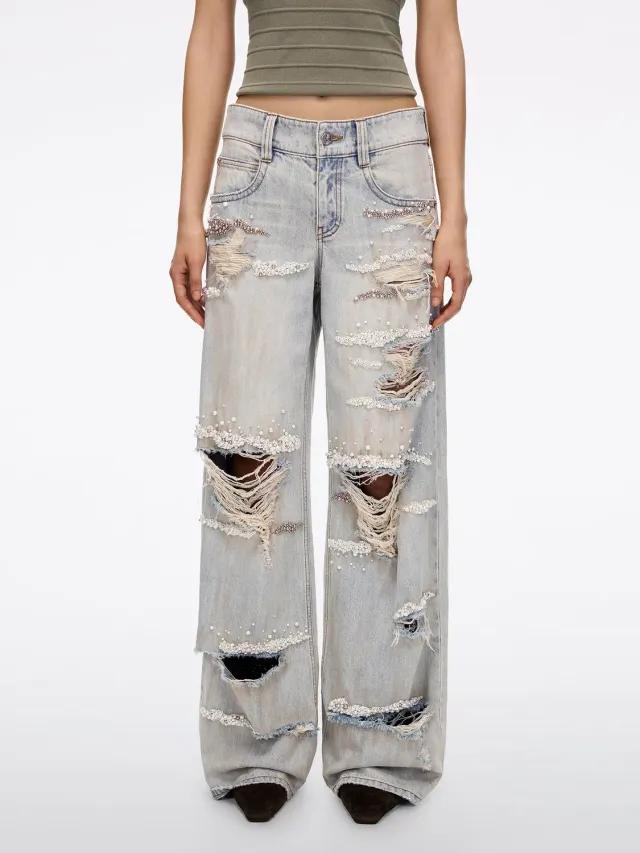 Miss Sixty Wide-Leg Jeans perler retro blå høj talje
