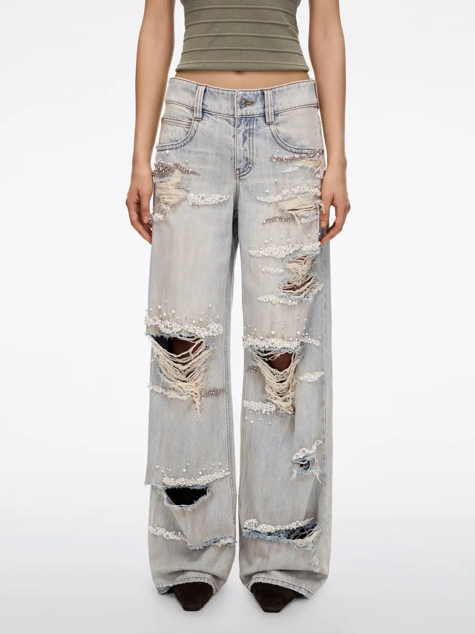 Miss Sixty Wide-Leg Jeans perler retro blå høj talje