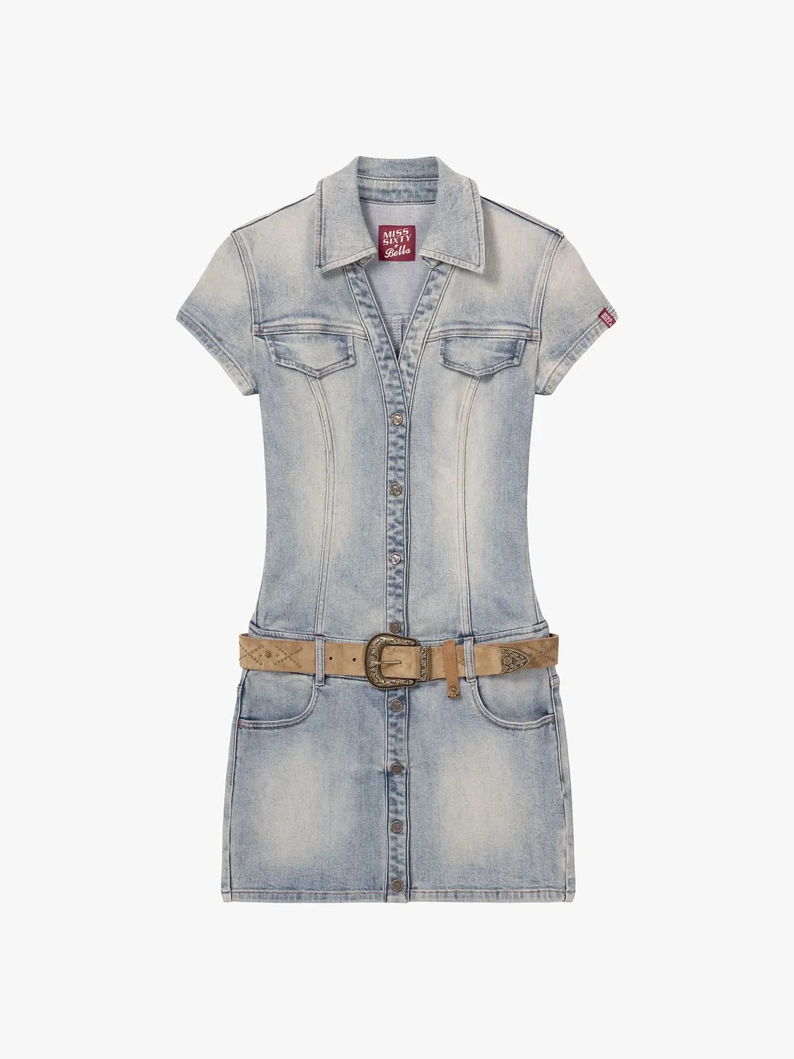 Miss Sixty Bella denimkjole retro light blue med bælte