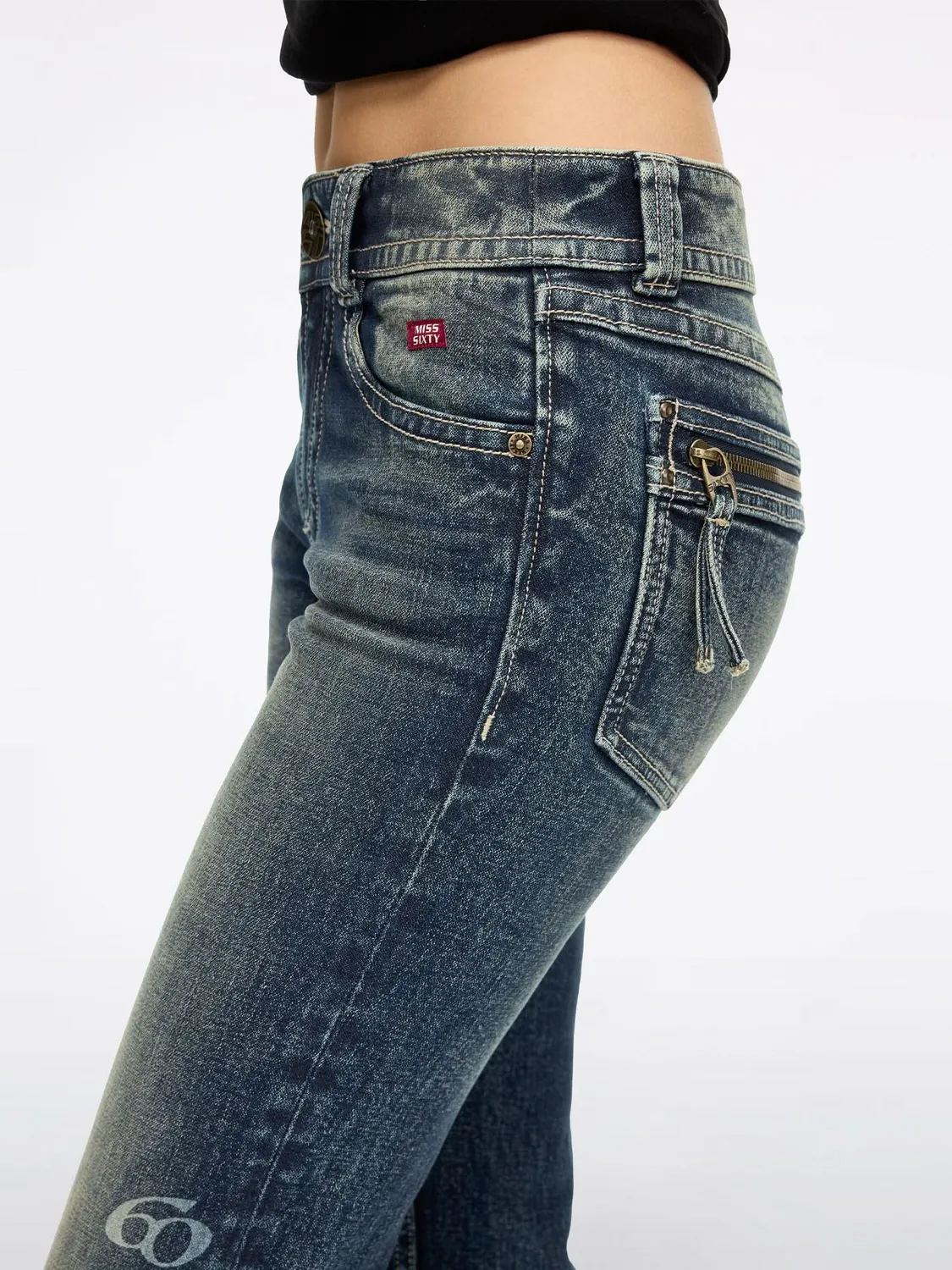 Miss Sixty flare jeans blå mid-rise slid