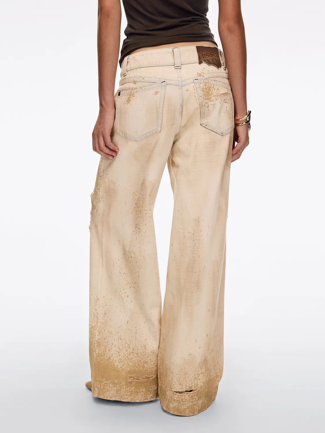 Miss Sixty Espresso straight jeans sand med huller