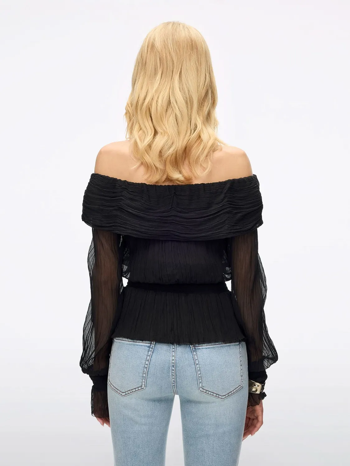 Miss Sixty Off-Shoulder silkeskjorte sort 100% silke